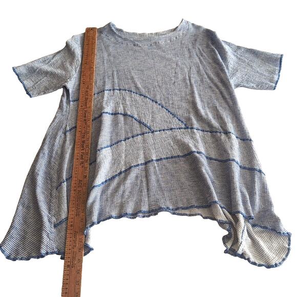 Dunes Relaxed Fashion Tunic Top OS Blue Patchwork Stripe Cotton Knit Lagenlook - Picture 11 of 12